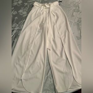 Addison Evenings White Pants Skirt Split Wide Leg w/ Tie Belt size S   NWT